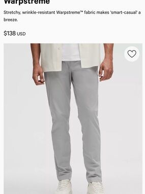 lululemon athletica Light Gray Warpstreme Chinos